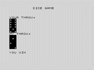 Dice Game, ZX81 screen shot, by Steven Reid, 1983