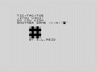Tic-tac-toe, ZX81 screen shot, by Steven Reid, 1983