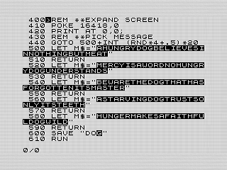 The ZX81 BASIC setup and random message selection