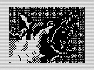 Hungry Dog 2 with a different background message, ZX81 Screenshot, 2026 by Steven Reid
