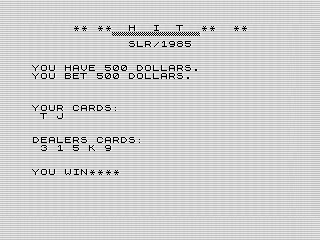 Hit Is a Fun and Simple ZX81 Game of Blackjack