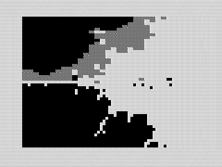 Mandelbrot Split Graphics, Zoomed in again, ZX81 screenshot, 2022 by Steven Reid