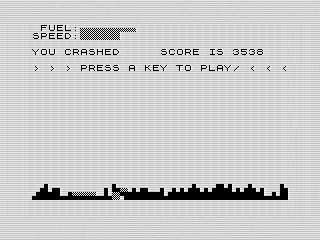 Moon Lander v2,  Crashed, ZX81 Screenshot, 2021 by Steven Reid.