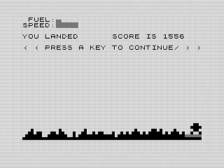 Moon Lander v2, Low Fuel, ZX81 Screenshot, 2021 by Steven Reid.