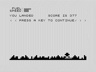 Moon Lander v2,  Landed, ZX81 Screenshot, 2021 by Steven Reid.