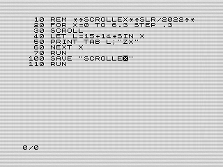 SCROLLEX, ZX81 listing by Steven Reid, 2022
