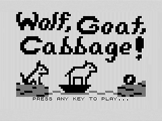 ZX81 Wolf Goat Cabbage intro screen with boat, wolf, goat, and cabbage