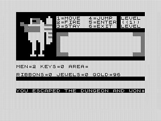 Wizardry (test), ZX81 Winning Game Screenshot,  Steven Reid, 1985